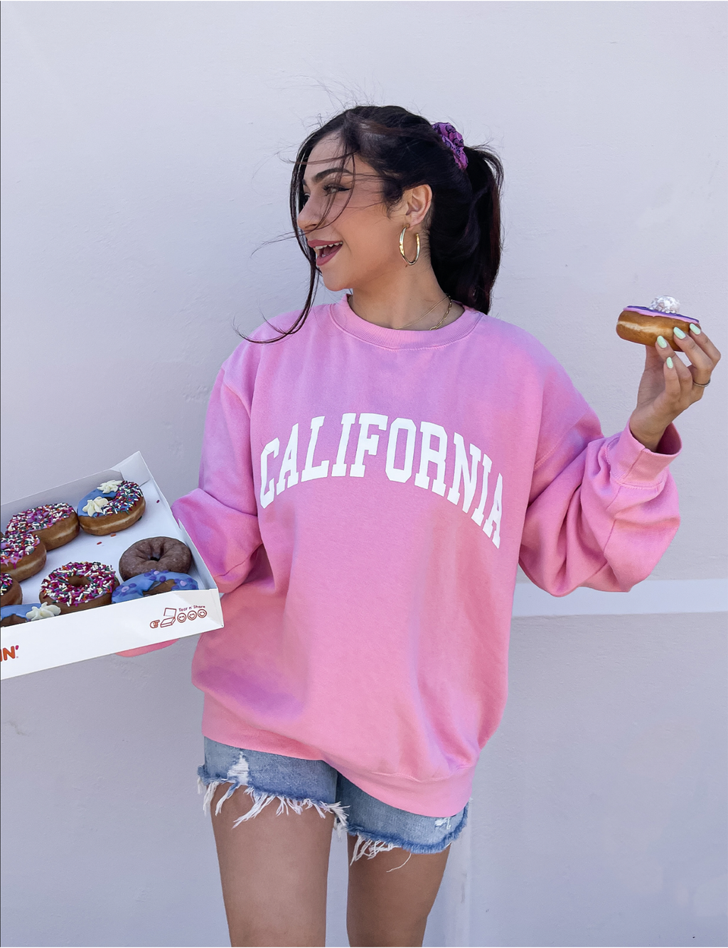 California Crewneck Sweatshirt, Pink/White