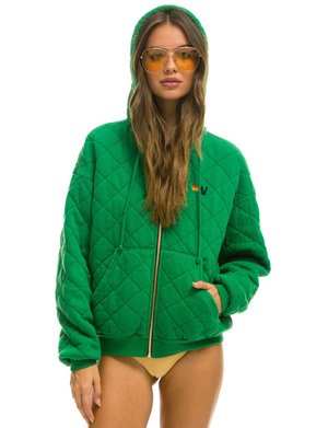 Quilted Relaxed Zip Hoodie, Kelly Green