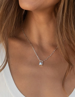 Kara Padlock Charm Necklace, Silver