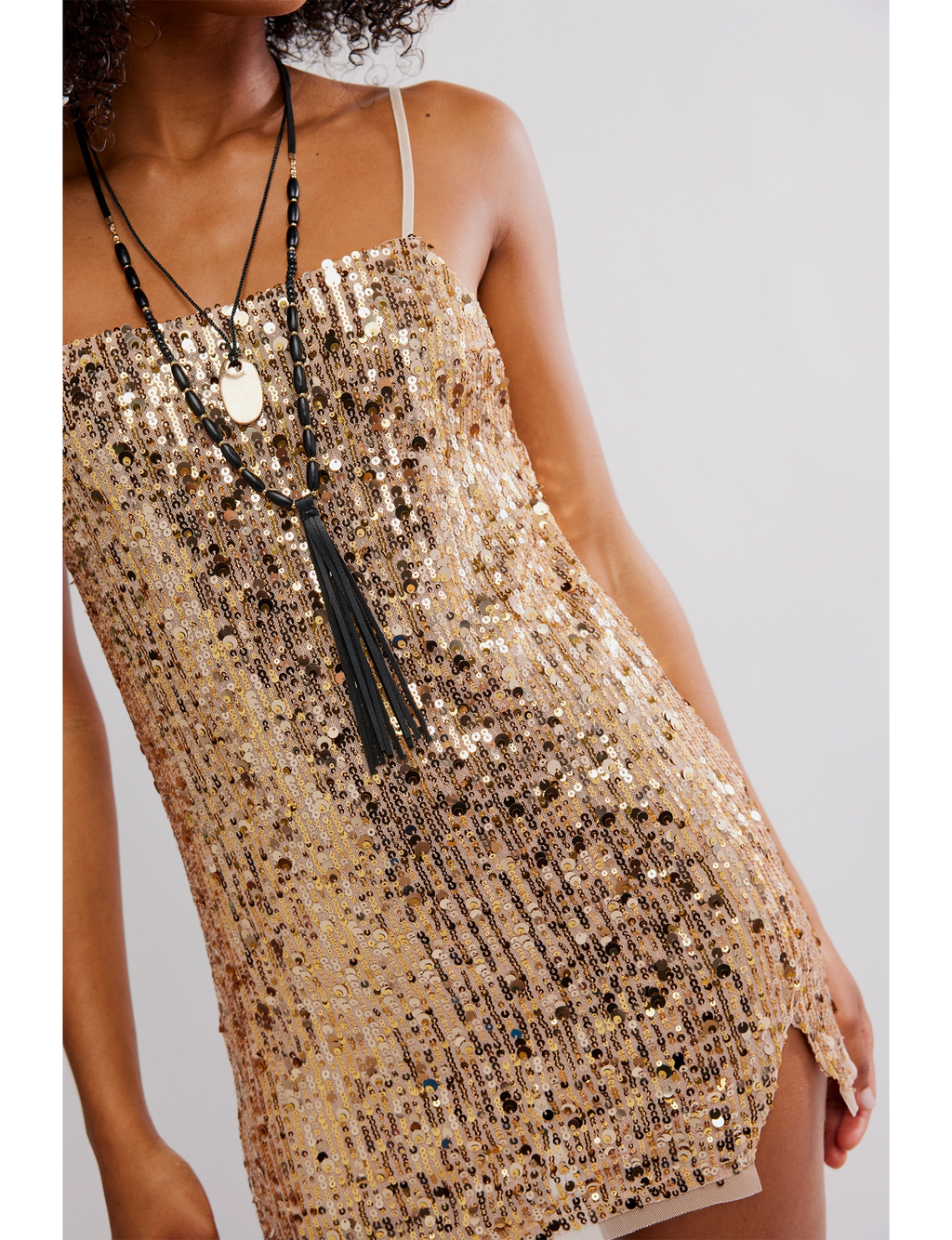 Free People Midnight Kiss Mini Slip Dress Xs / Gold Combo
