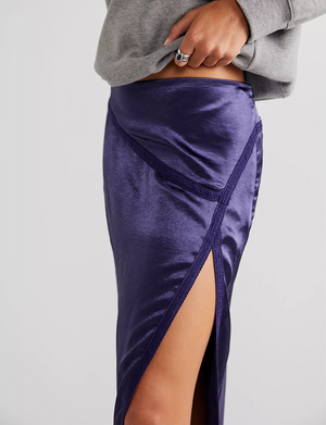 Dakota Satin Midi Skirt, Navy