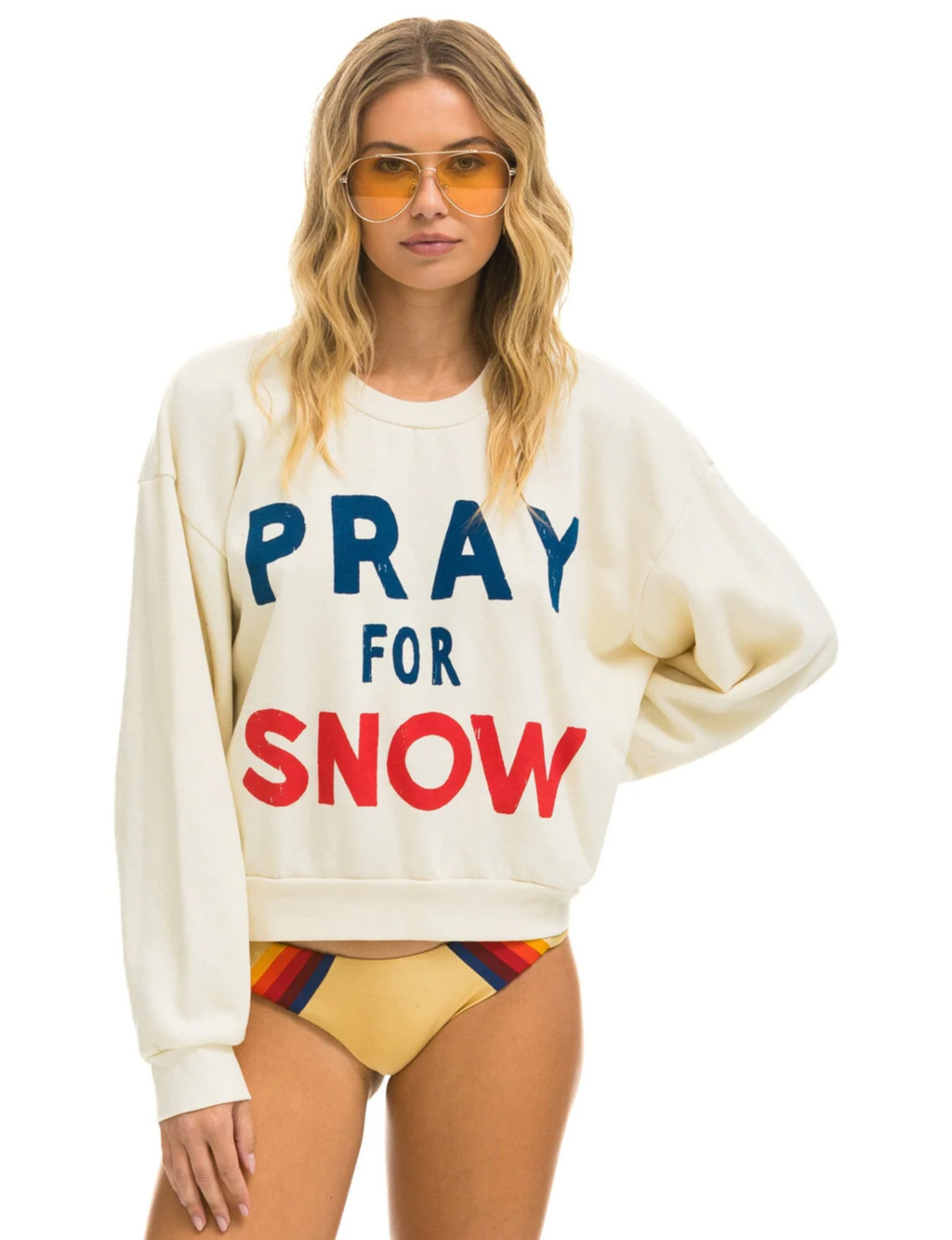 Pray For Snow Relaxed Crew Sweatshirt, Vintage White