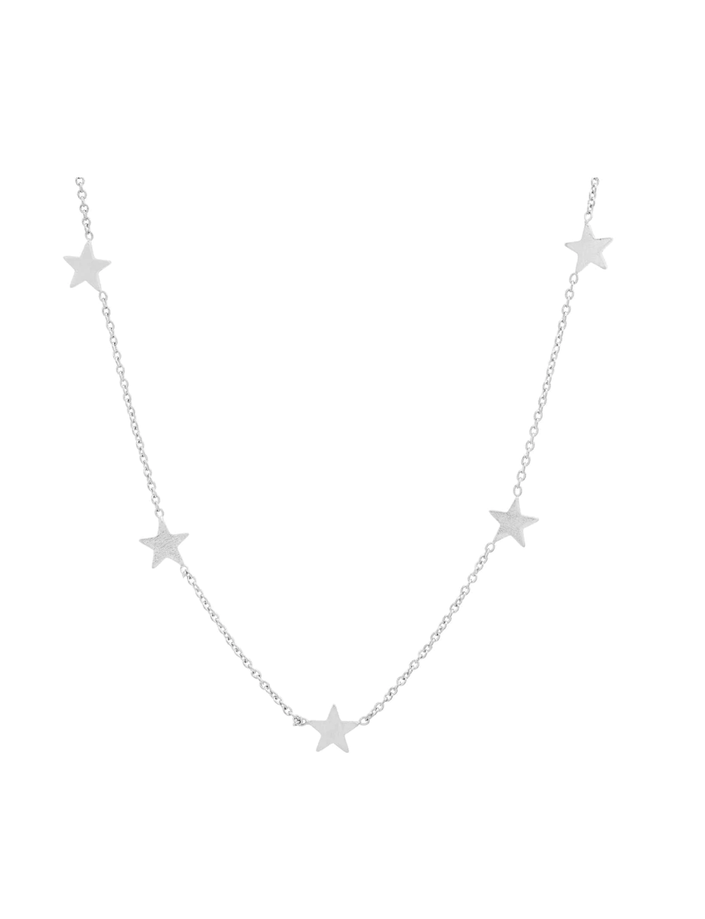 Simple Chain Necklace w/ 5 Mini Stars, Silver