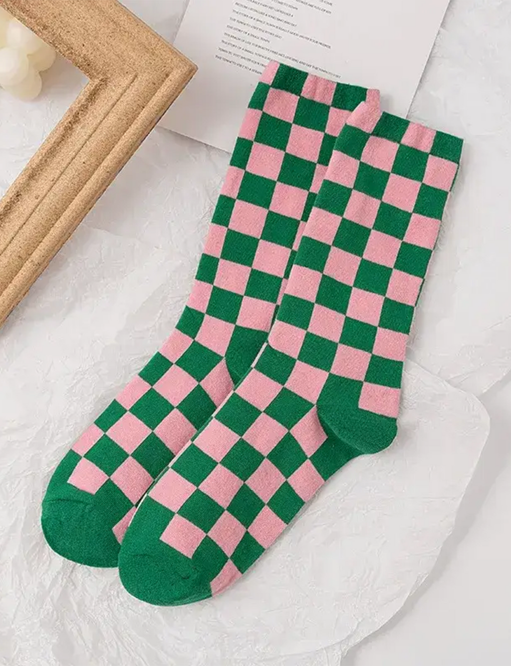 Colorful Plaid Crew Socks, Green