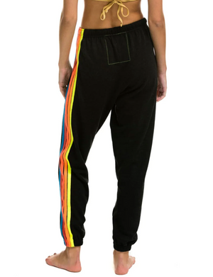 5 Stripe Womens Sweatpant, Black/Neon Rainbow
