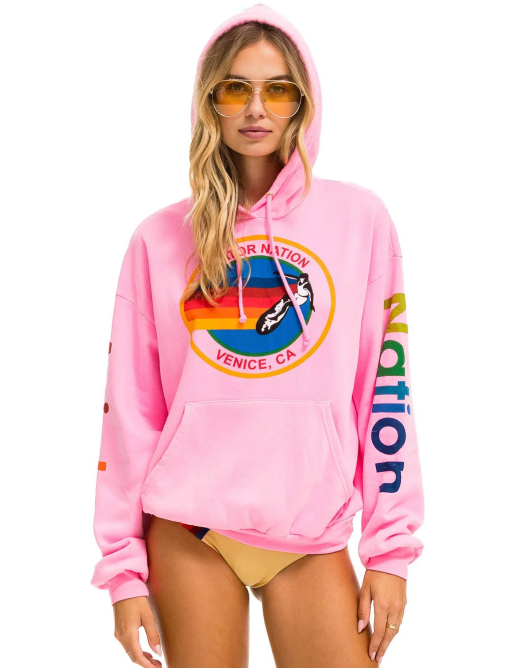 Relaxed Venice Pullover Hoodie, Neon Pink