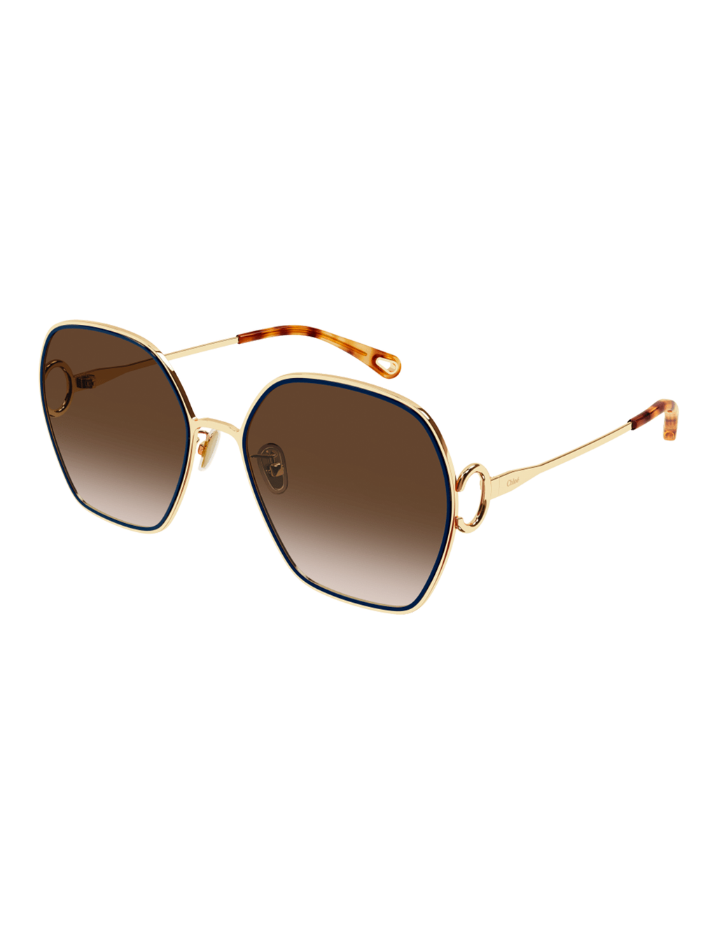 Geometric Sunglasses, Gold/Navy Trim