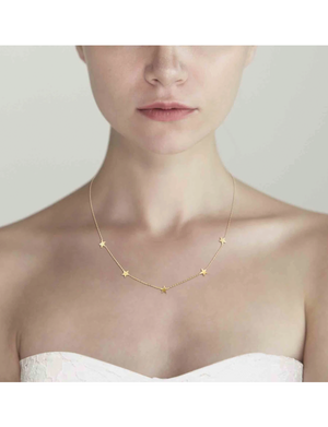 Simple Chain Necklace w/ 5 Mini Stars, Gold