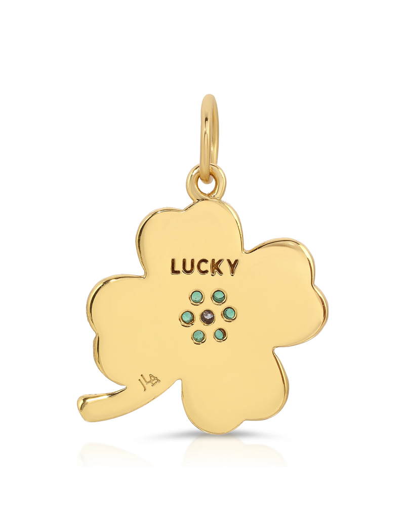 Lucky Clover Necklace 16-18", Gold/Emerald
