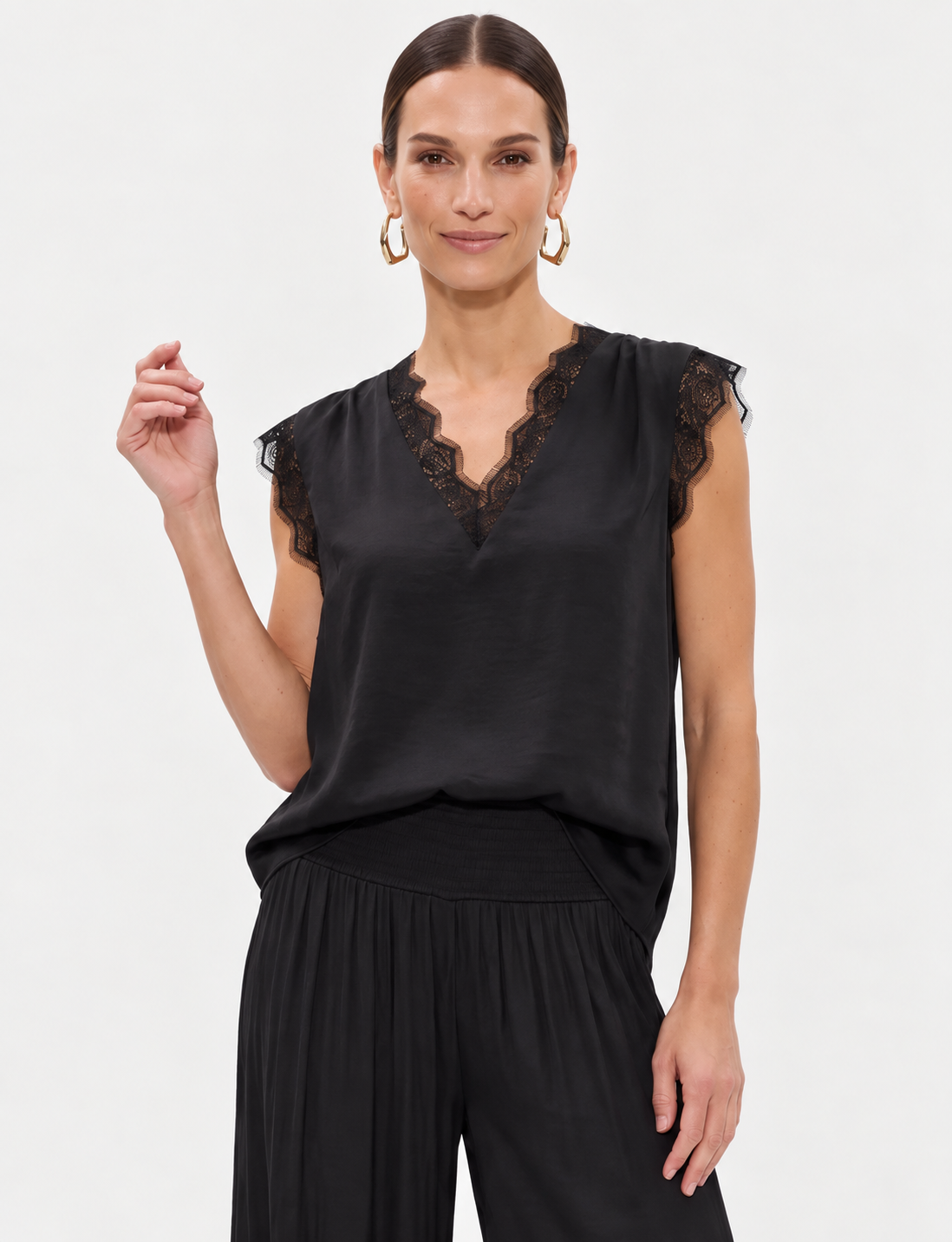 Lacey Tank Blouse, Black
