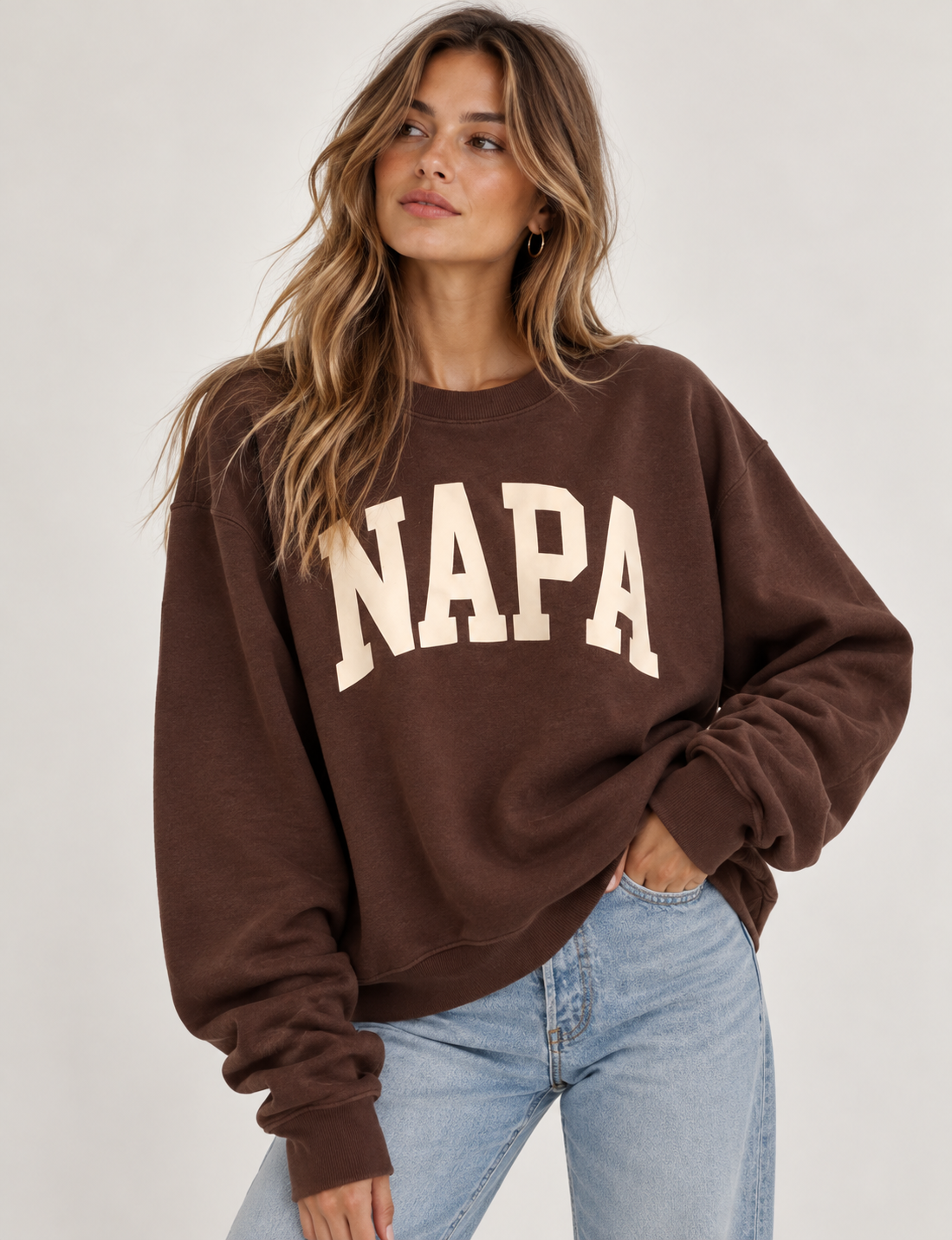 Napa Crewneck Sweatshirt, Brown/Cream