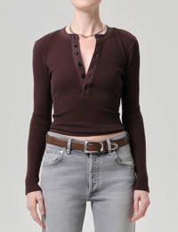 Drea Waffle Henley, Chocolate
