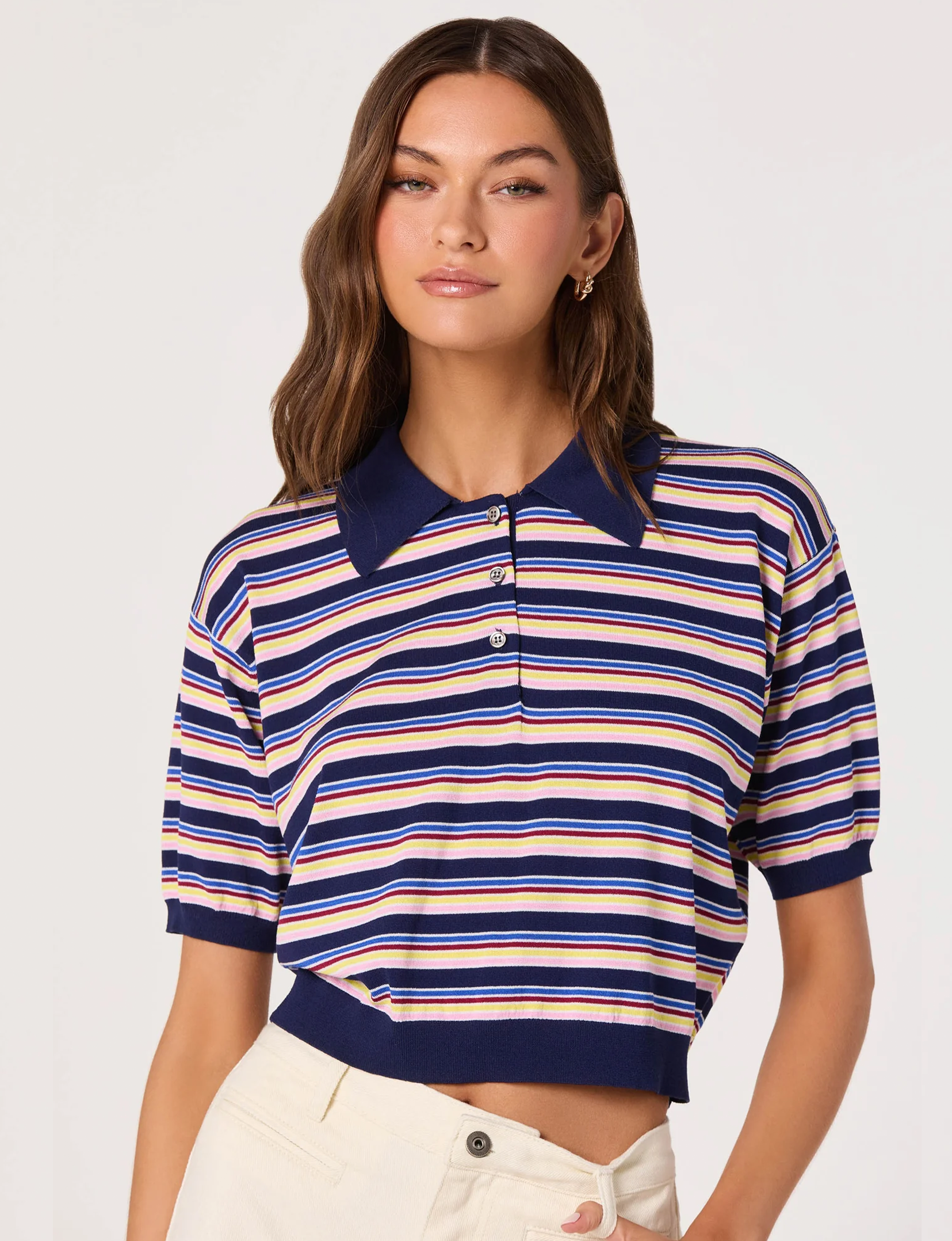Scottie Sweater Top, Navy/Multi Stripe