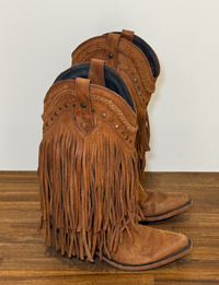 Tall Fringe Suede Boots, Camel