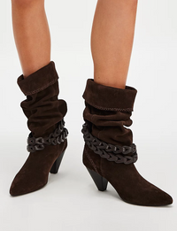 Bridget Belt Slouch Boot, Chocolate Suede