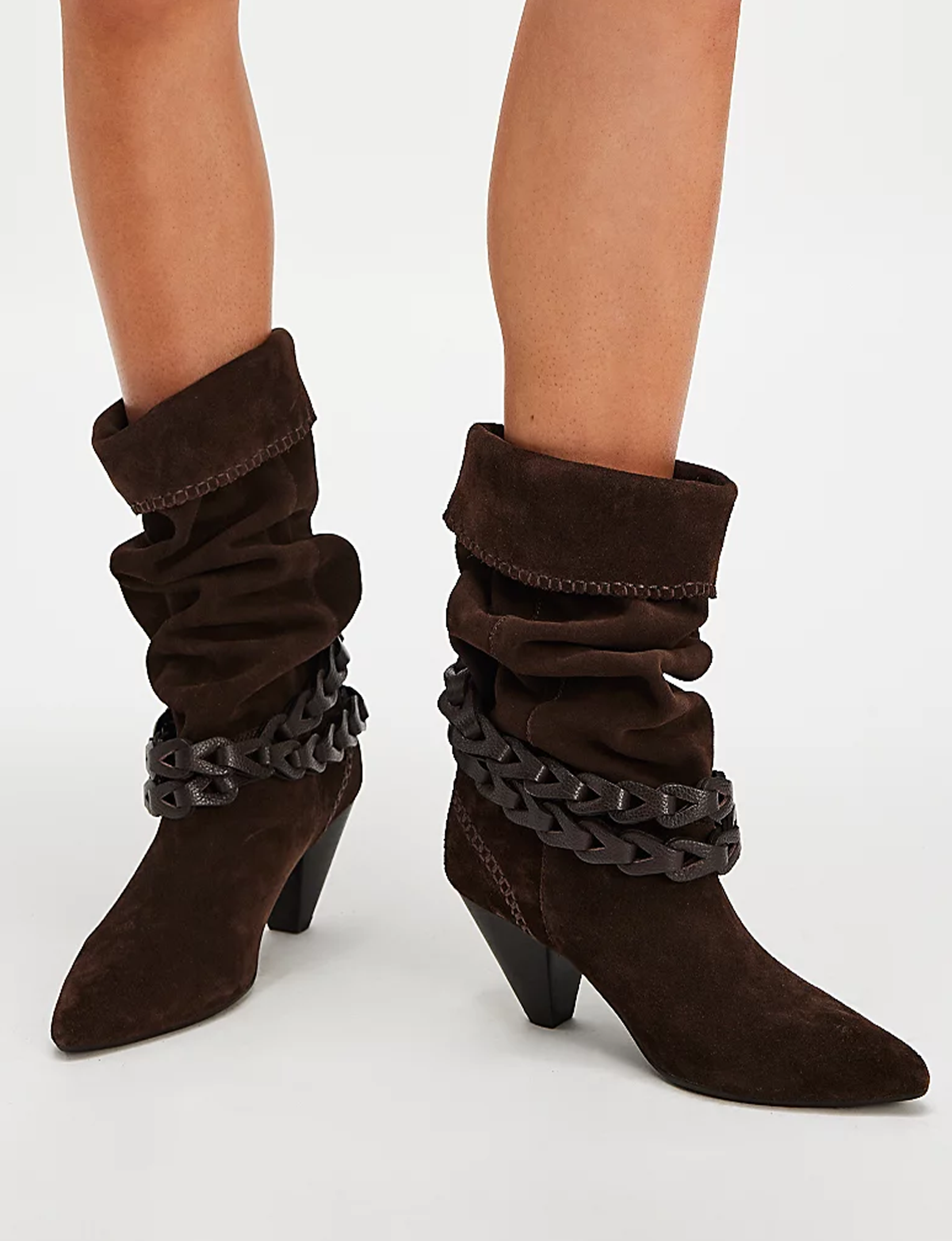 Bridget Belt Slouch Boot, Chocolate Suede