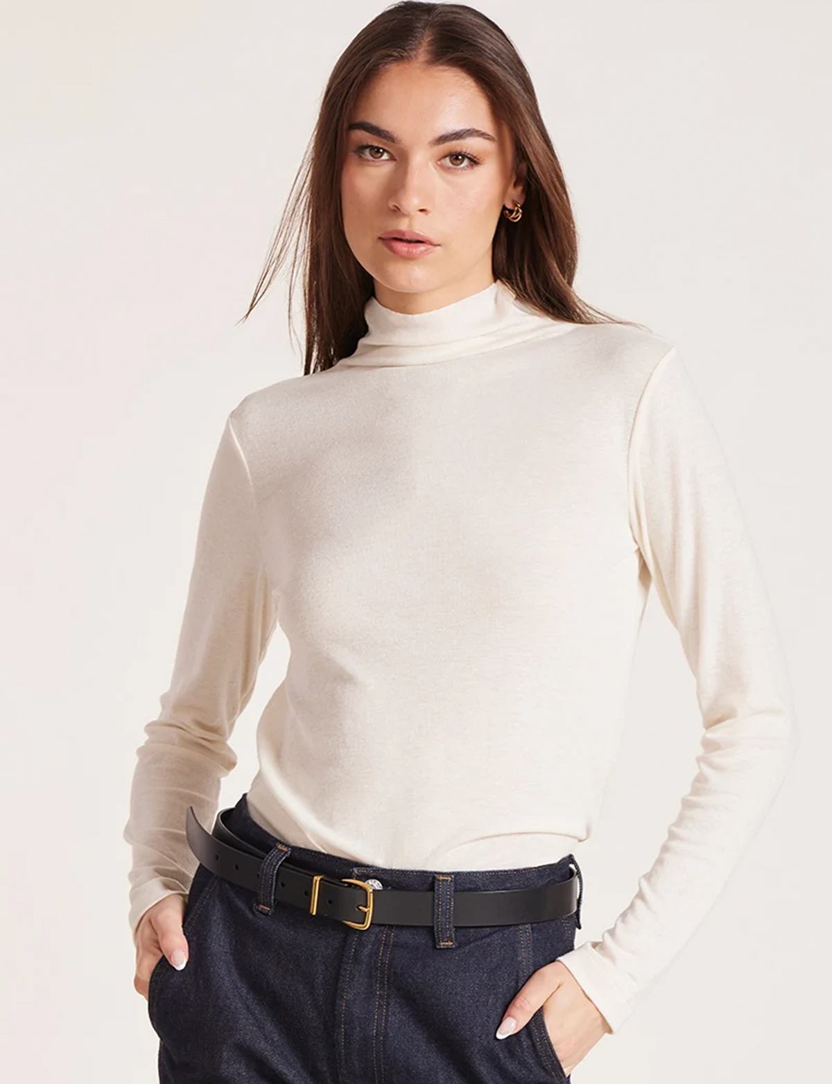 Modern Mock Neck Top, Cream