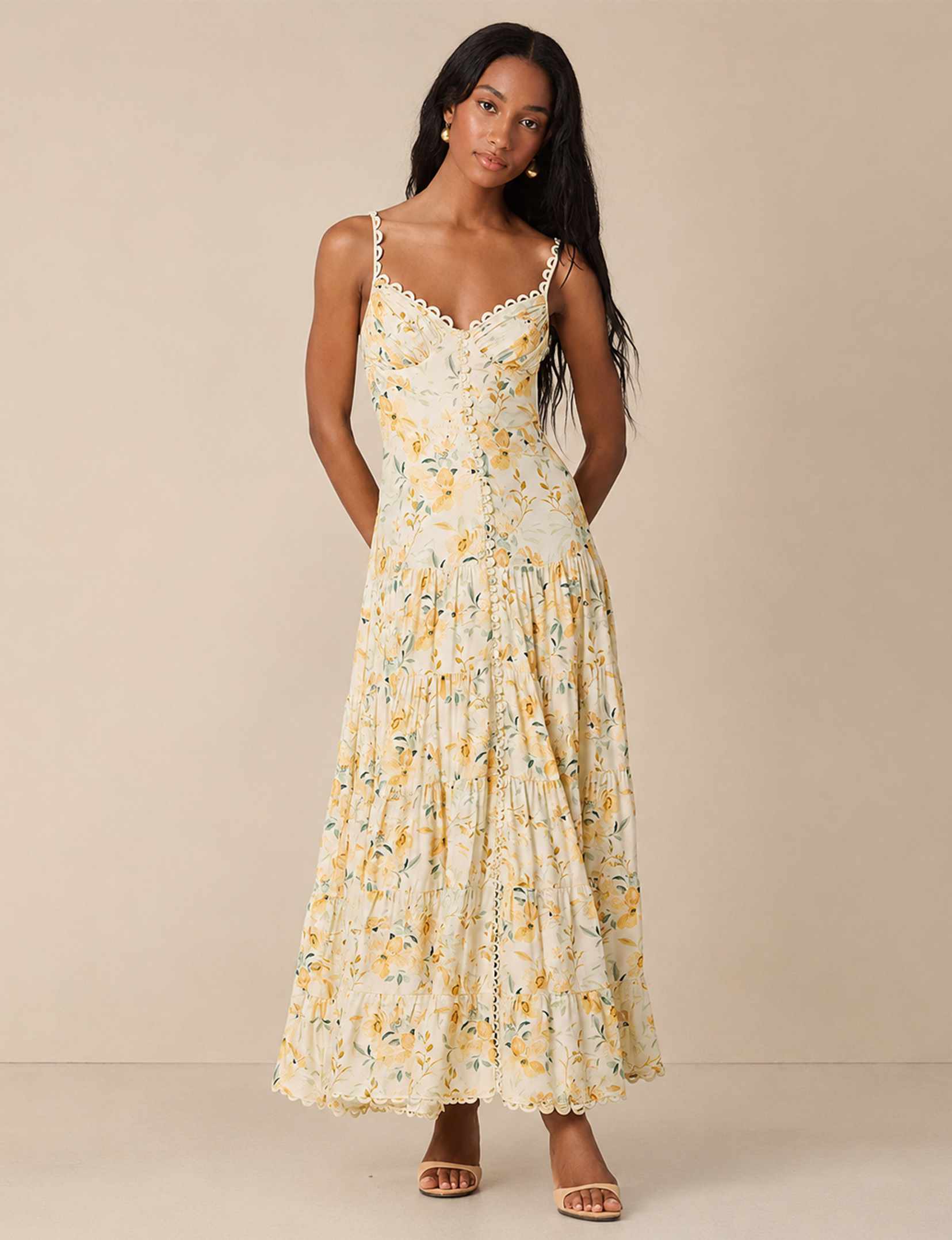 Tazia Dress, Yellow Cream Floral