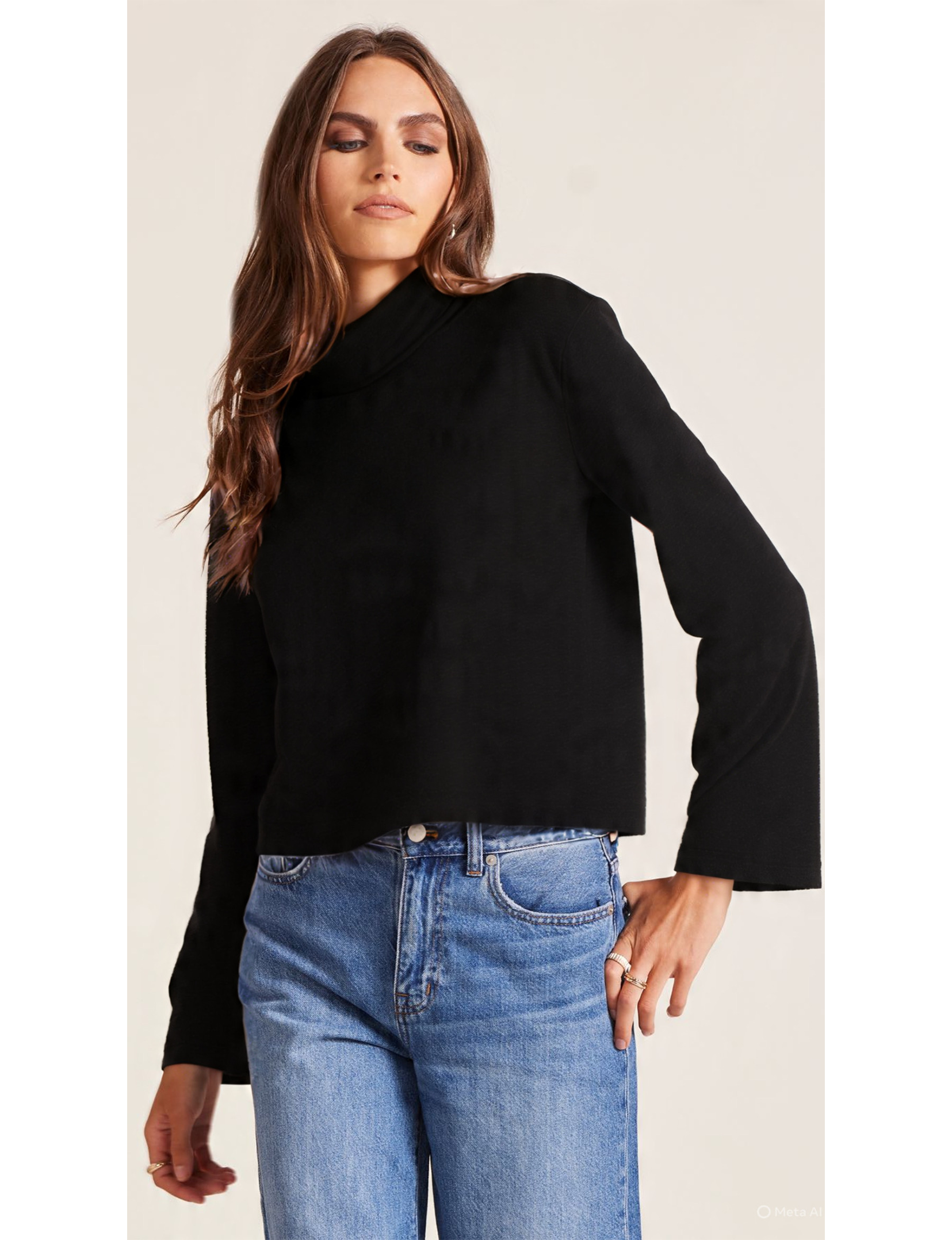 Malone Cropped Turtleneck, Black