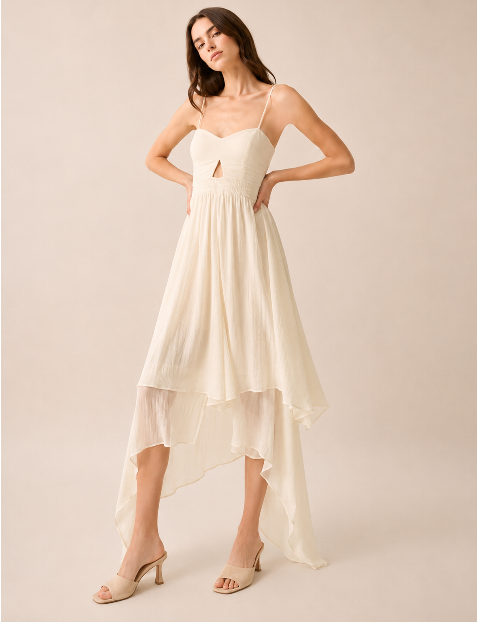 Keyhole Bodice Dress, Cream
