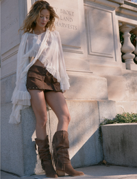 Faith Fringe Western Boot, Faded Saddle Suede