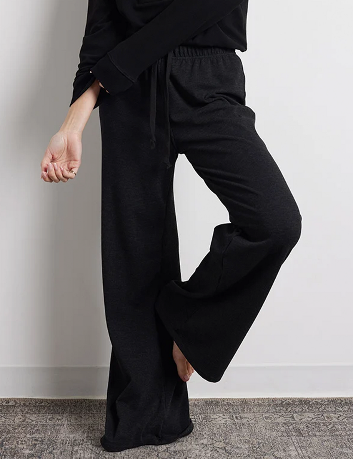 Wide Leg Drawstring Pant, Heather Black