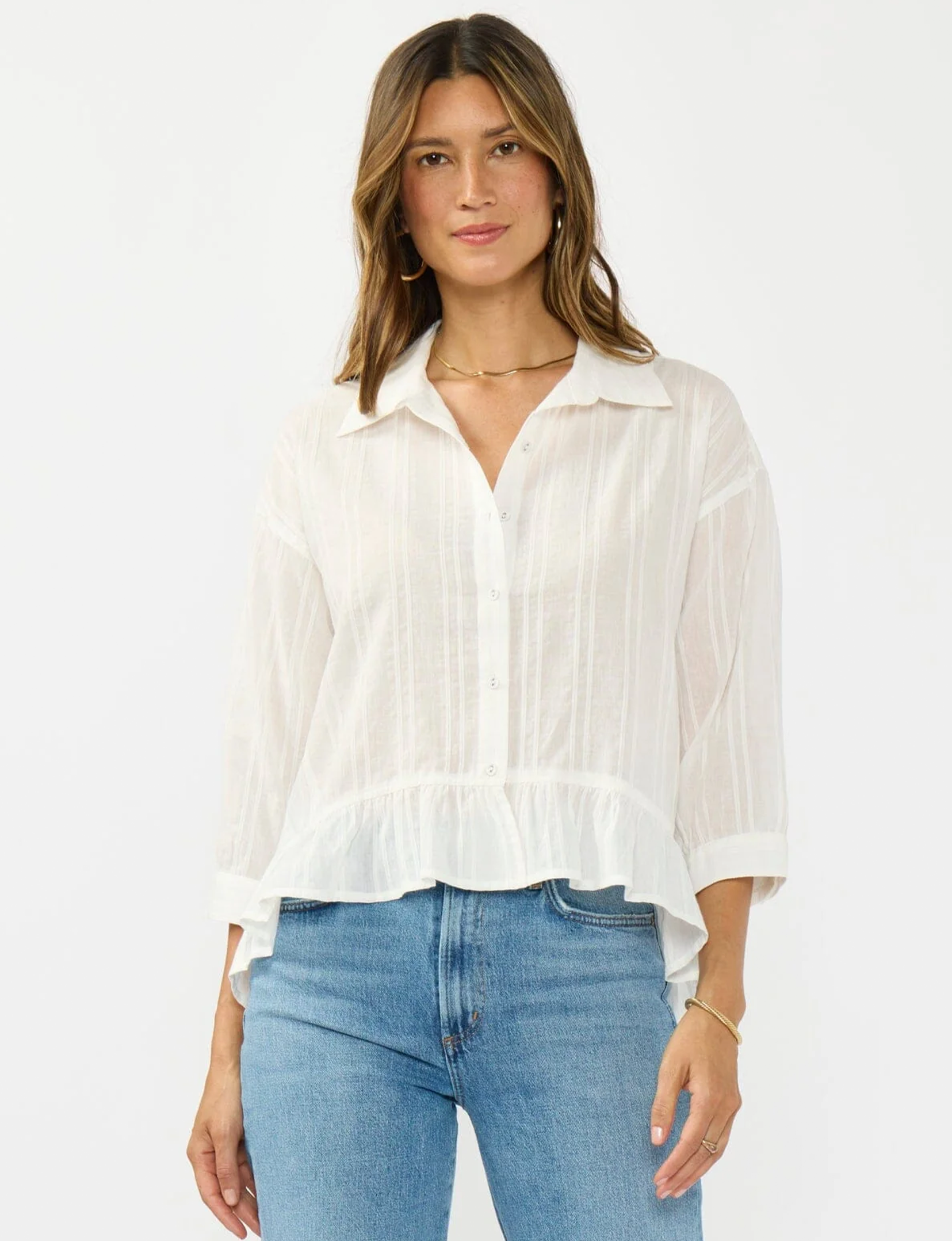 Embroidered Pintuck Top, White