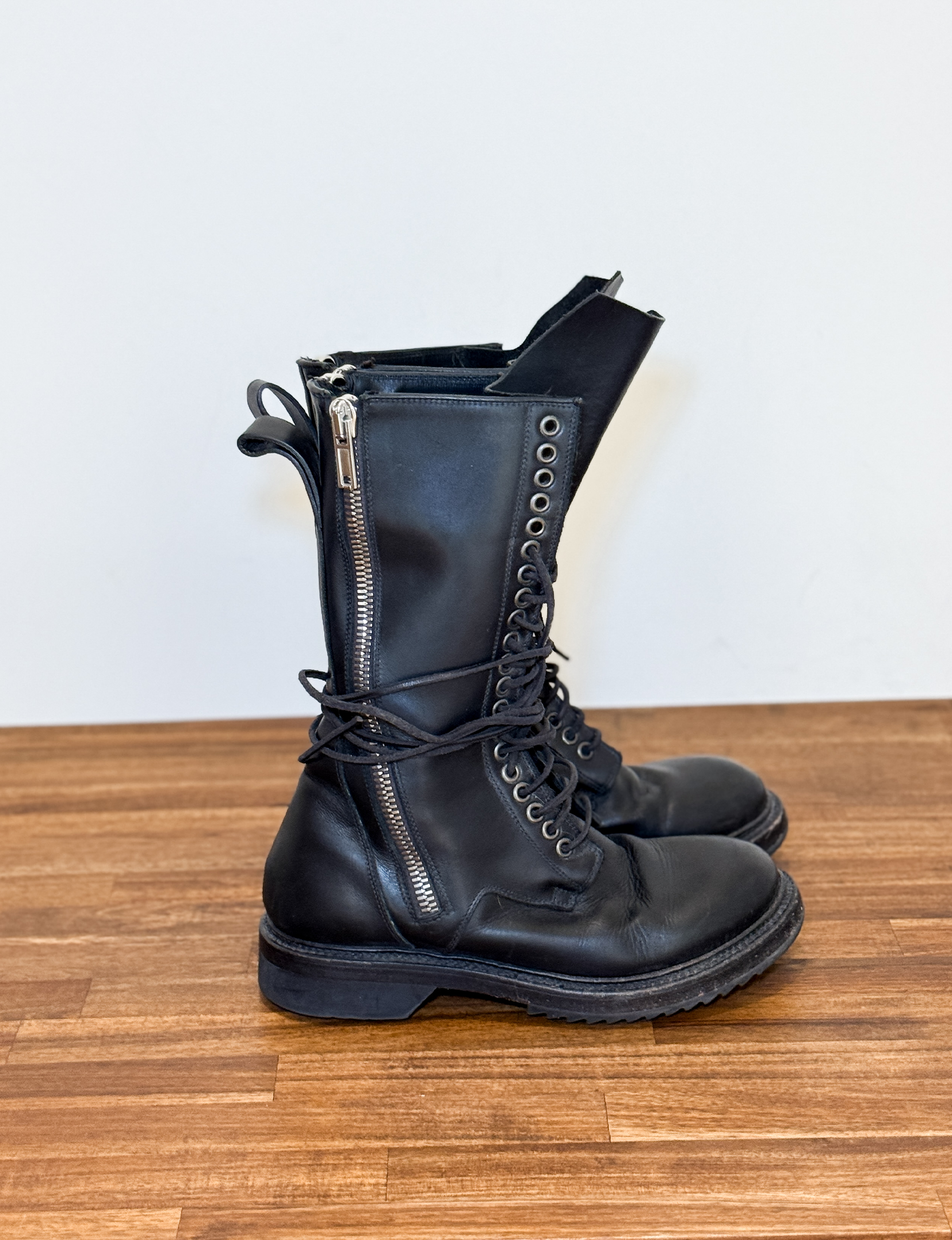Rick Owens Combat Leather Boots, Black