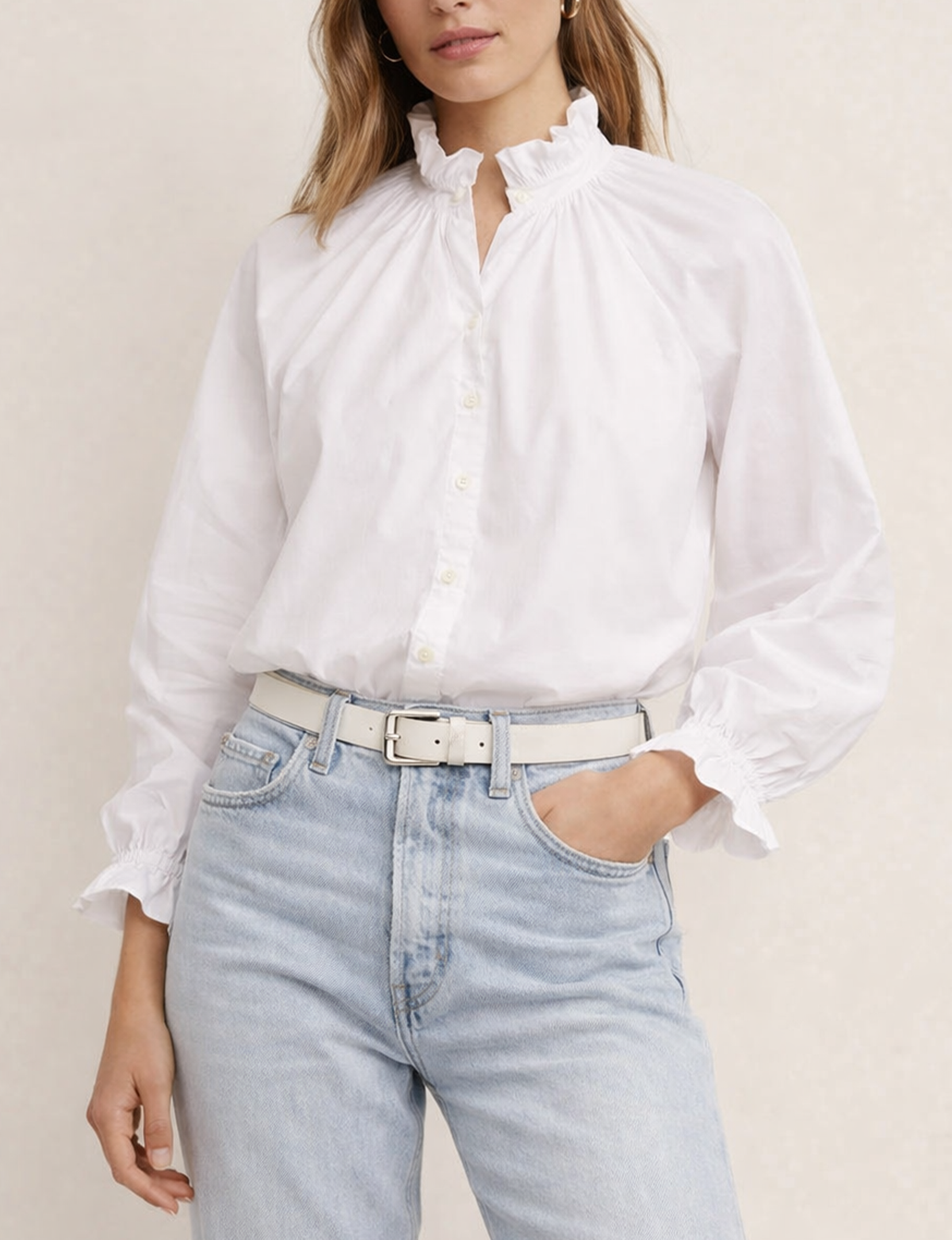 Loretta Ruffle Top, Optic White