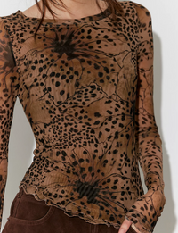 Lilly Printed Long Sleeve Tee, Brown/Combo