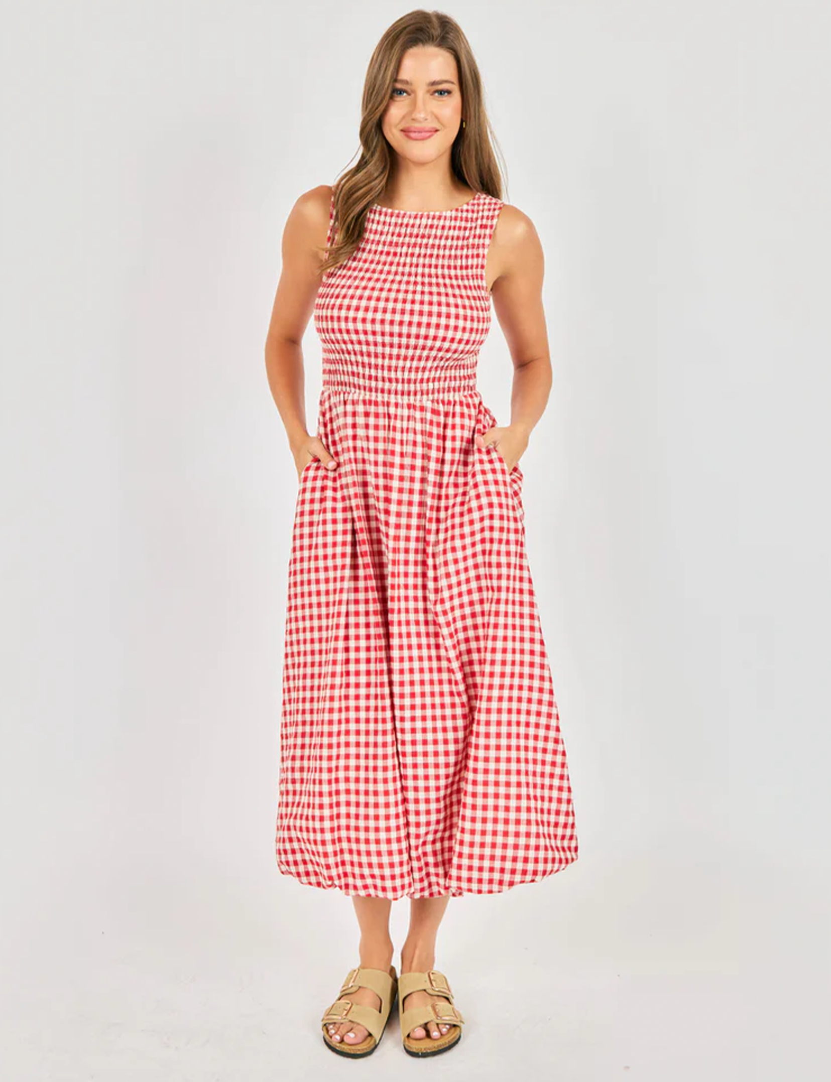 Apple Butter Midi Dress, Red/Ivory