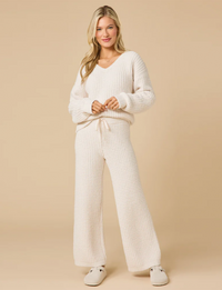 Marshmallow Waffle V-Neck Lounge Set, Almond