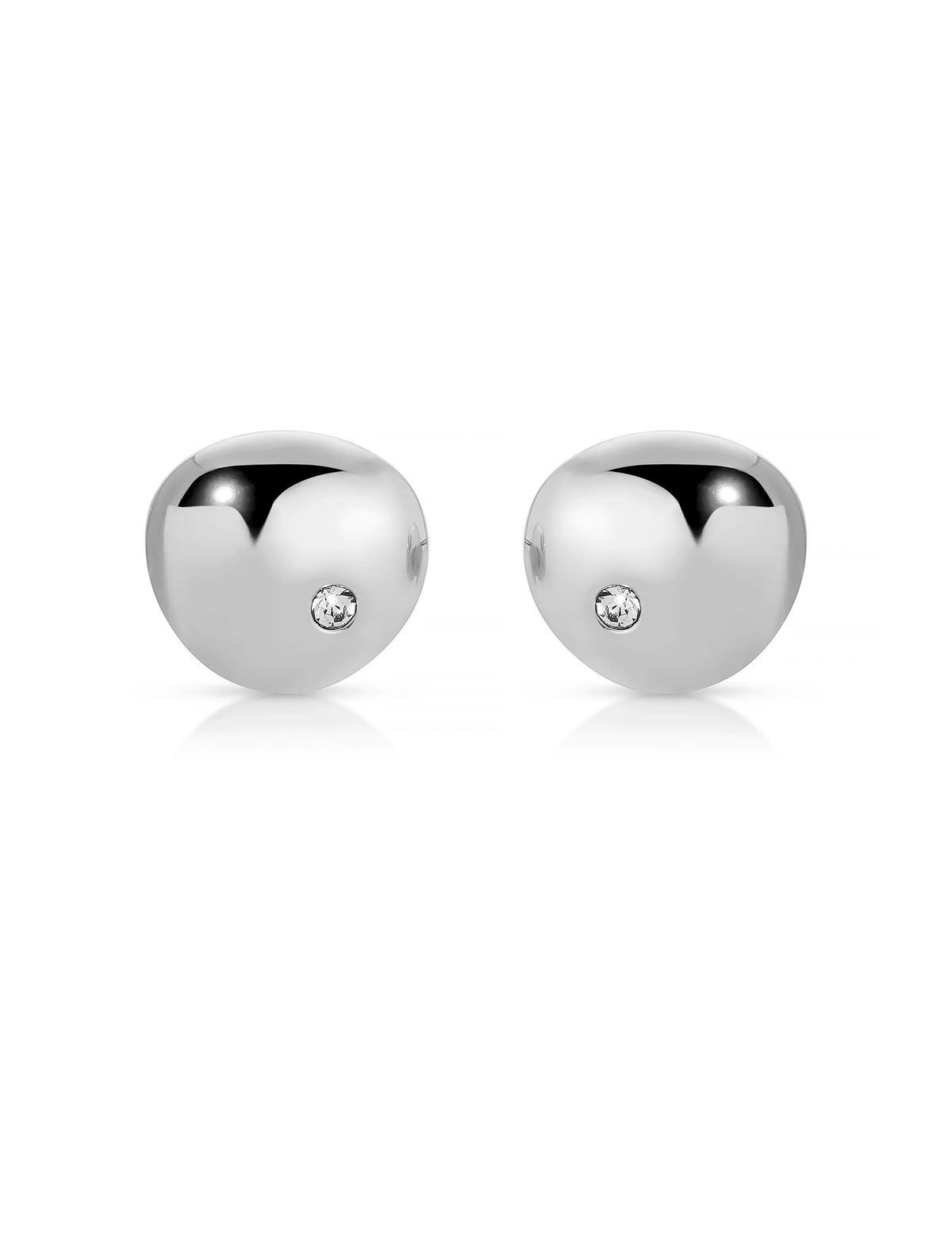 Polished Pebble Crystal Stud, Silver