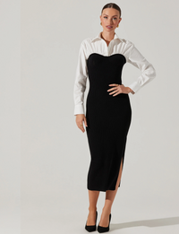 Allyn Sweater Dress, Black/White