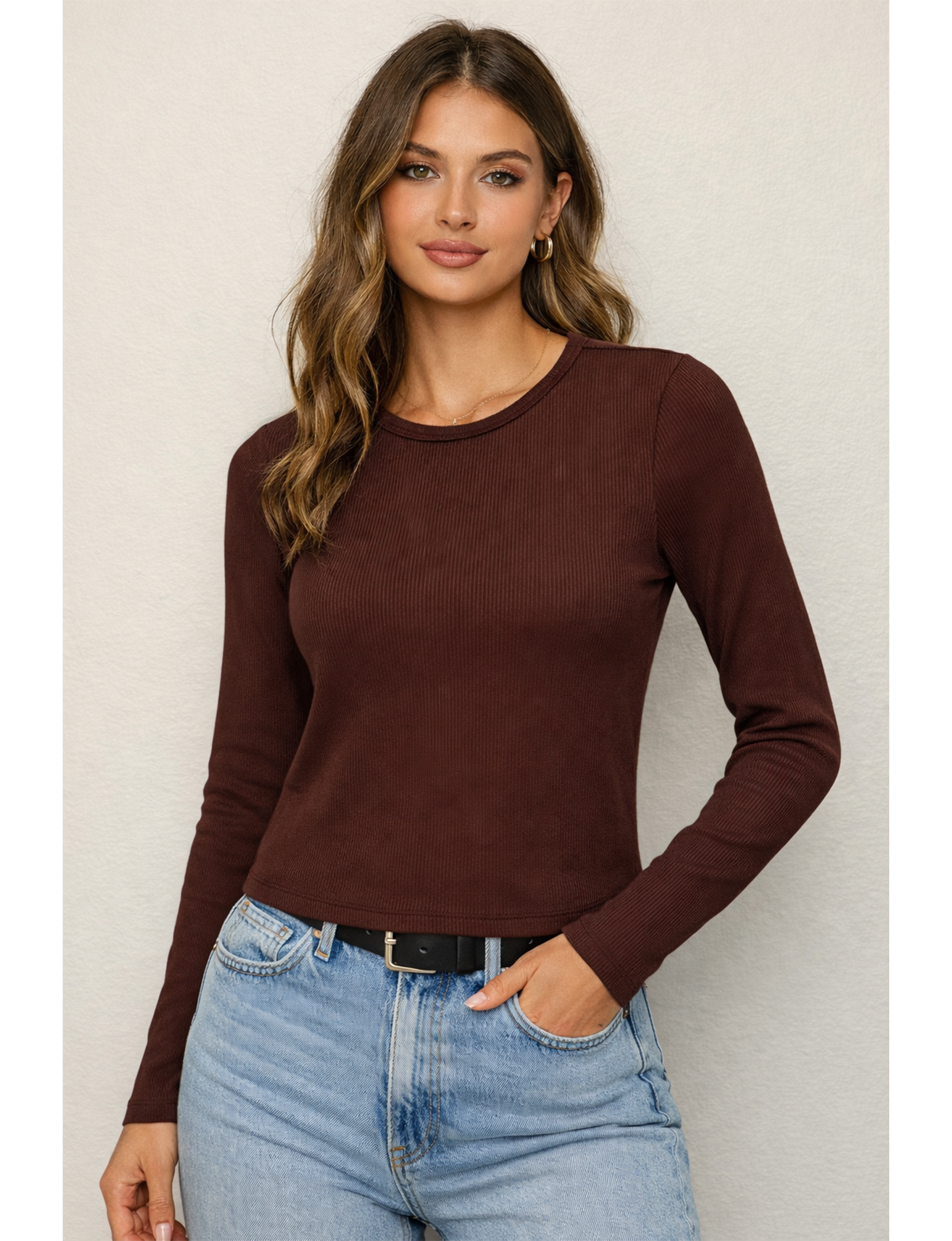 Curved Hem Tee, Umber