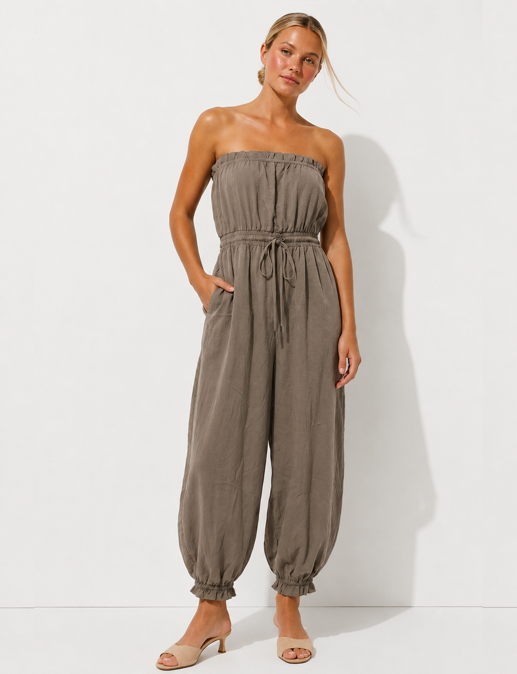 Balloon Leg Jumpsuit, Taupe