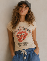 Rolling Stones 1975 Baby Tee, Pastel Yellow