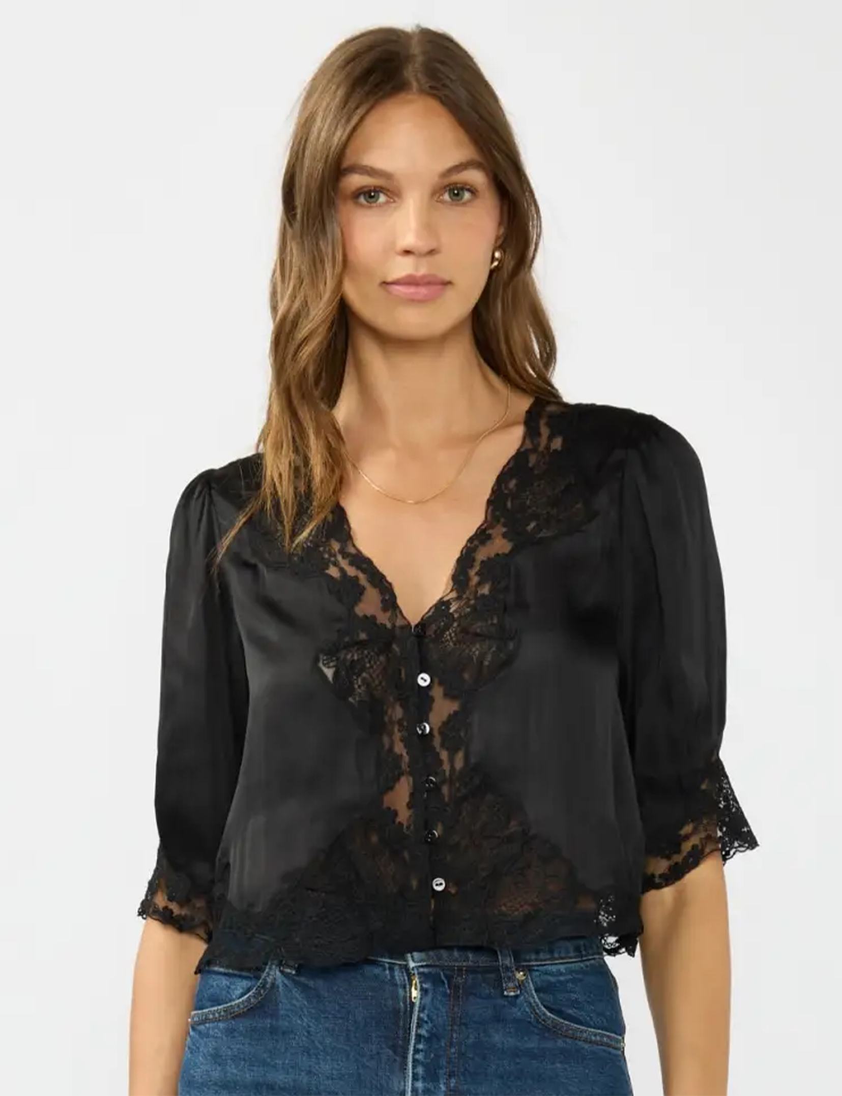 Lace Front Blouse, Black