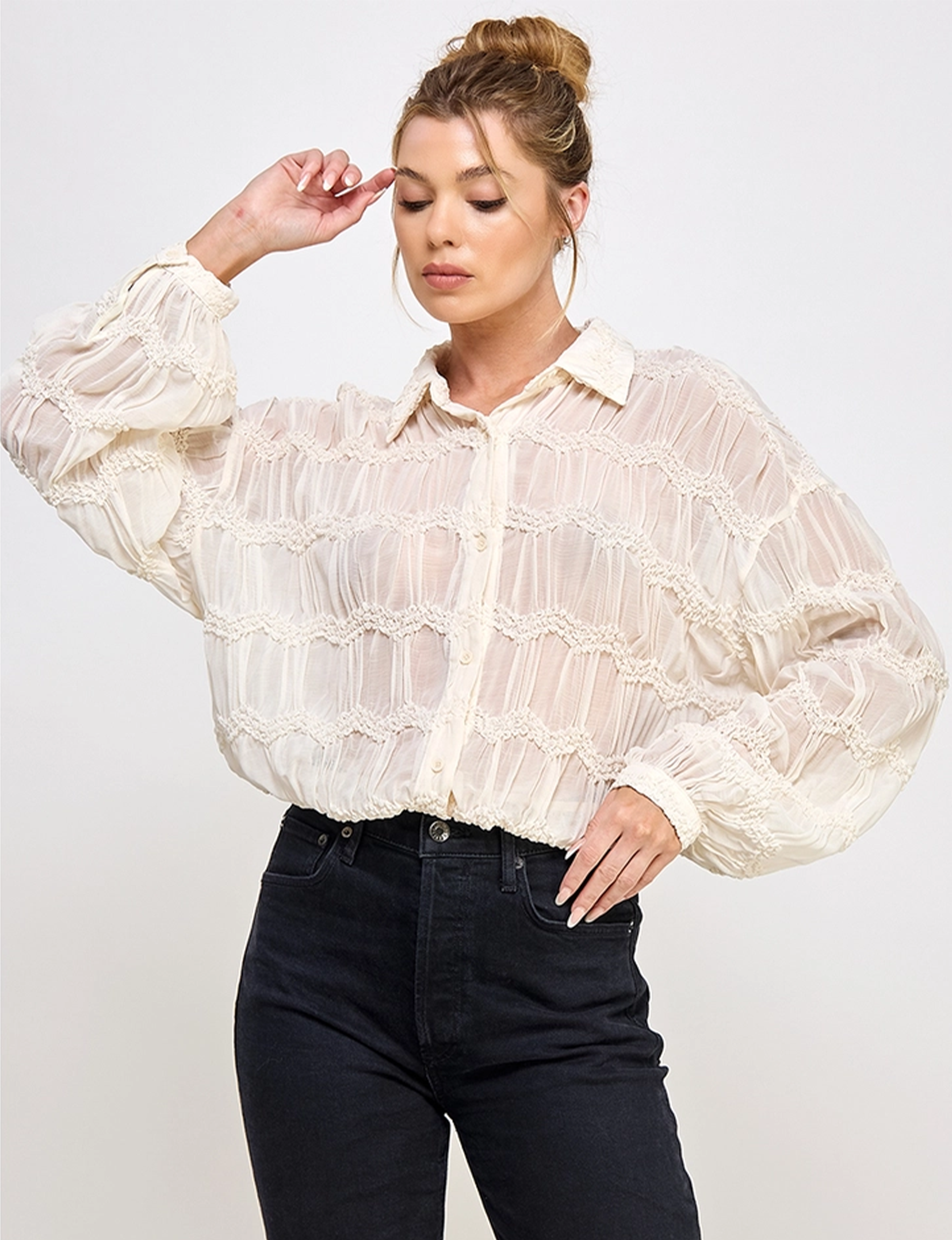 Romantic Sheer Blouse, Butter Cream