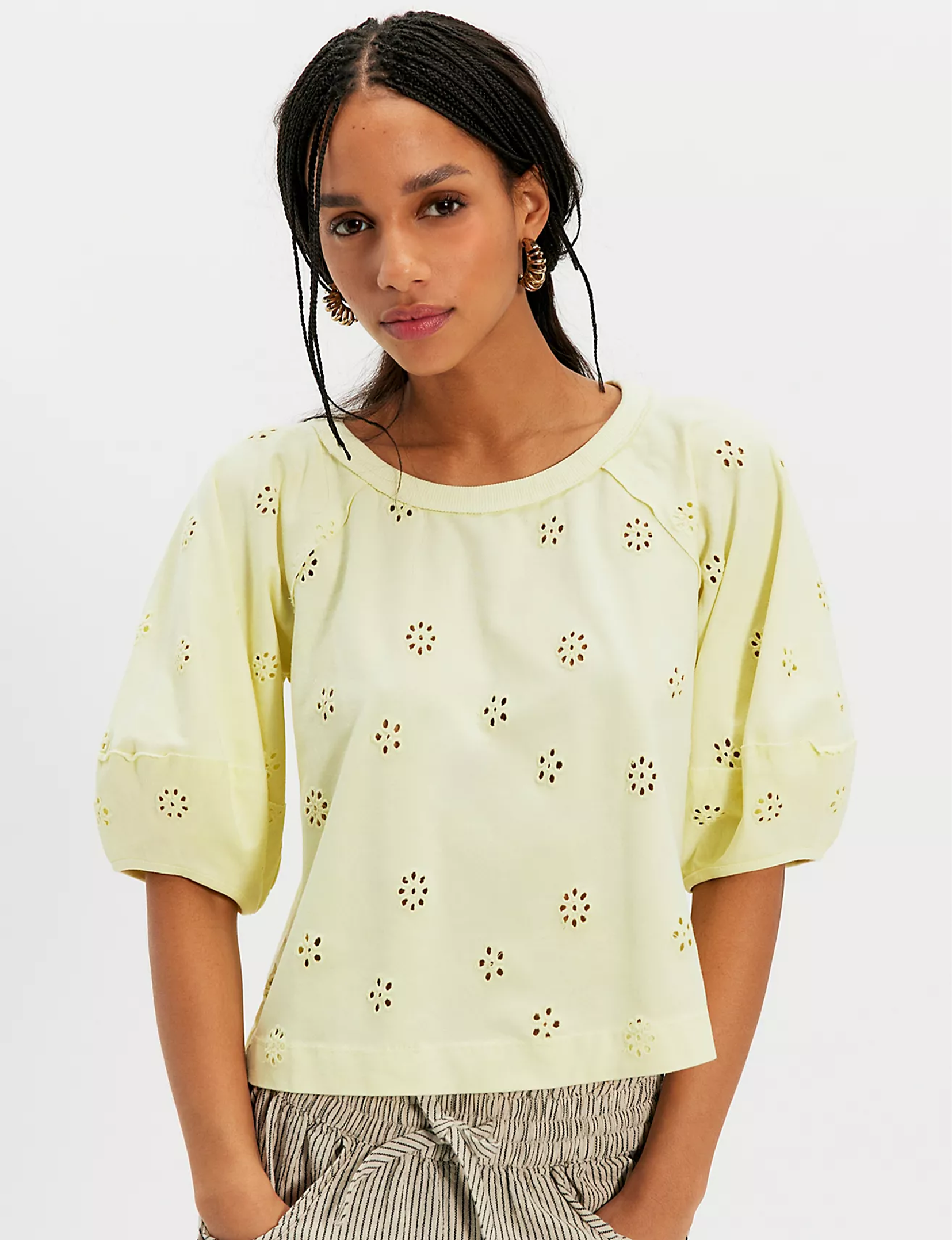 Jessie Eyelet Tee, Lemon Water/Combo