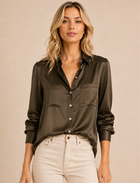 Poppy Button Blouse, Moss Brown