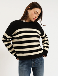 Carlyle Crew Sweater, Black/Ivory