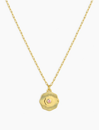 Power Birthstone Coin Necklace (October), Gold/Pink Tourmaline