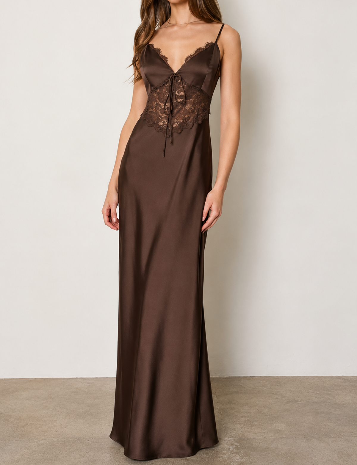 Satin Maxi Dress, Espresso