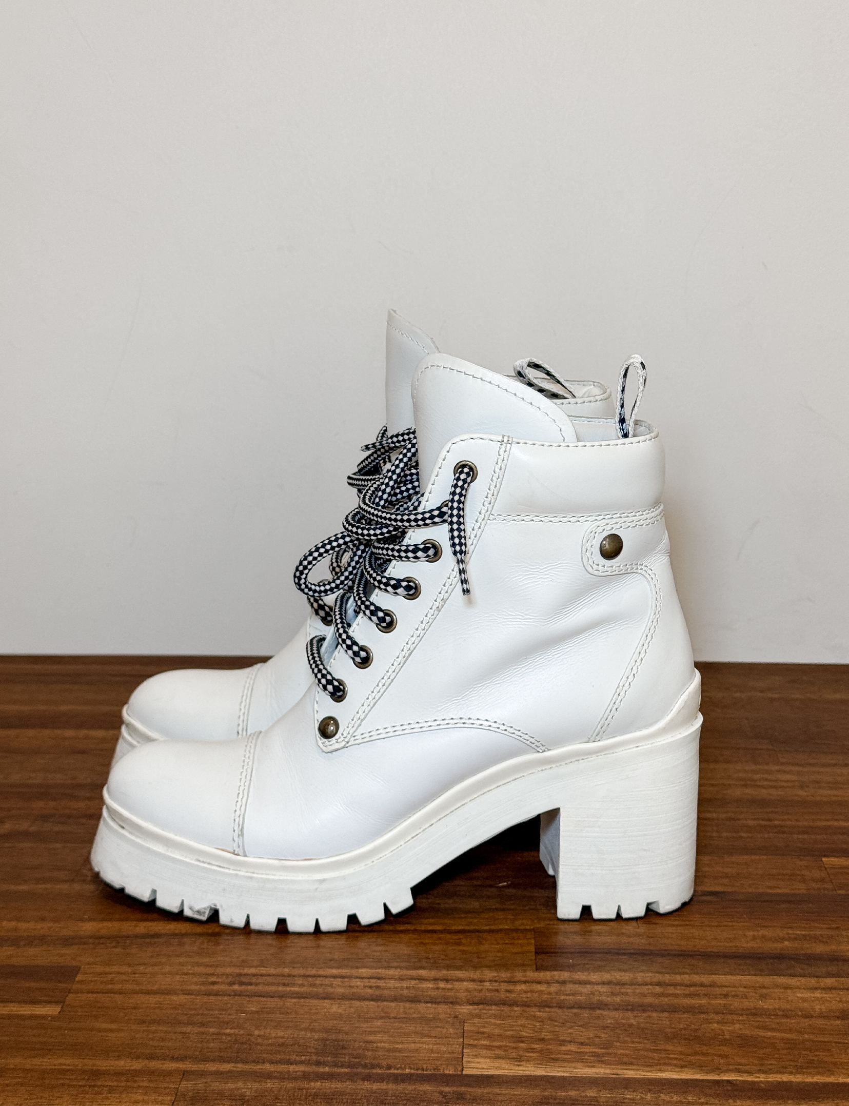 Miu Miu Leather Combat Boot, White