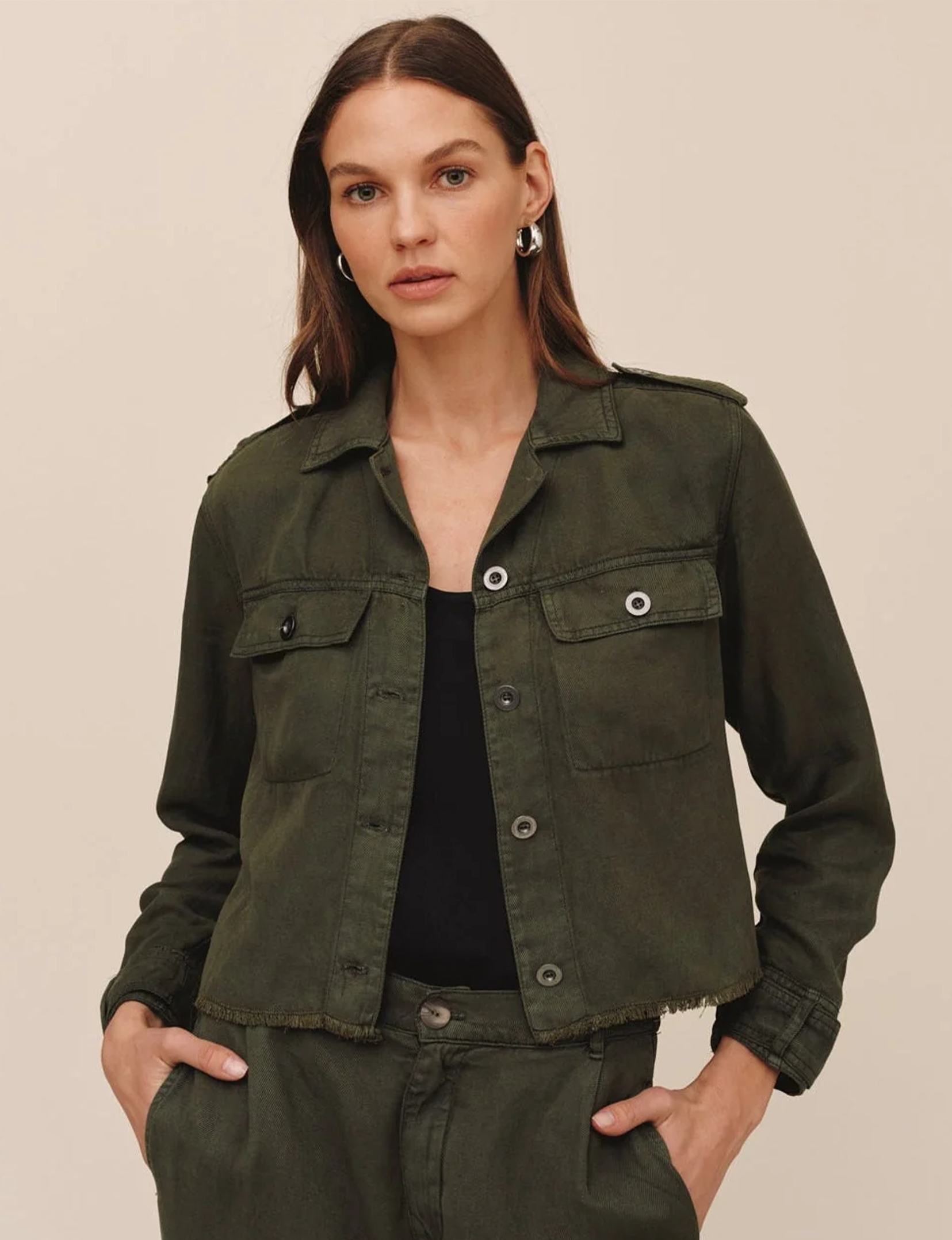 Cropped Utility Jacket, Smoked Olive