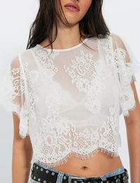 Lunar Ash Lace Top, Clean Ivory