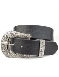 Antique Silver Long Horn Belt, Black