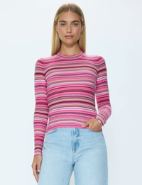 Madison L/S Crew Sweater, Pink/Brown Multi