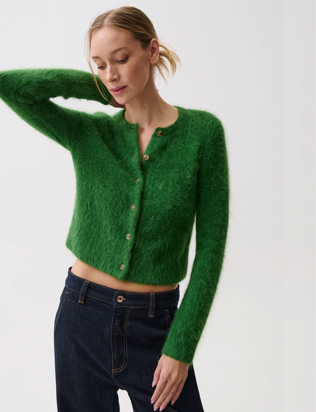 Yara Alpaca Shrunken Cardigan, Vivid Moss